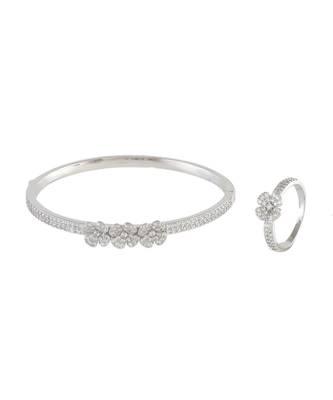 Silver Beautiful Flower  Diamond Bracelet Ring Combo Special Gift For Valentine 1