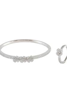 Silver Beautiful Flower  Diamond Bracelet Ring Combo Special Gift For Valentine