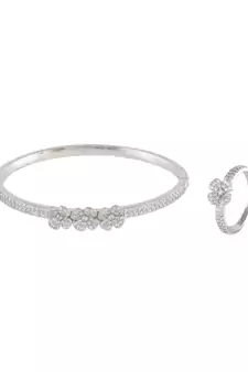 Silver Beautiful Flower  Diamond Bracelet Ring Combo Special Gift For Valentine