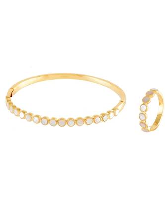 Golden Beautiful Shell Pearl Elegant Bracelet Ring Combo Special For Valentine 1