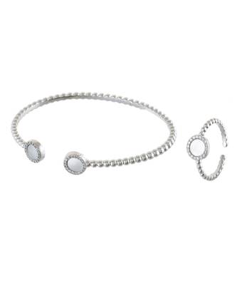 Silver Stylish Shell Pearl Diamond Bracelet Ring Combo Special For Valentine 1
