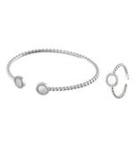 Silver Stylish Shell Pearl Diamond Bracelet Ring Combo Special For Valentine