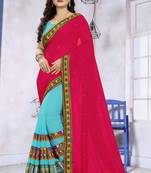Pink Embroidered Georgette Saree With Blouse