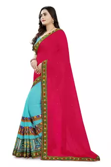 Pink Embroidered Georgette Saree With Blouse