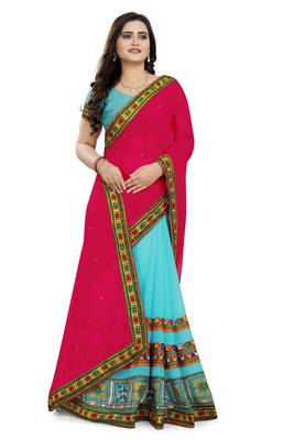 Pink Embroidered Georgette Saree With Blouse 3