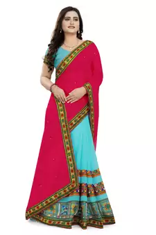 Pink Embroidered Georgette Saree With Blouse