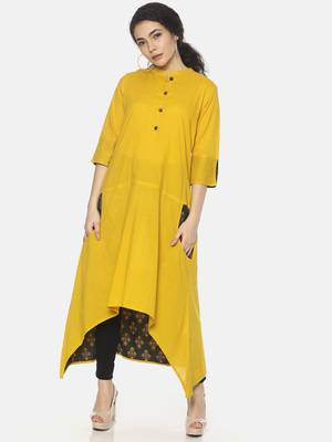 Yellow plain cotton ethnic-kurtis 1