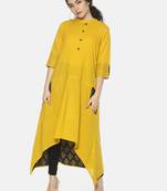 Yellow plain cotton ethnic-kurtis
