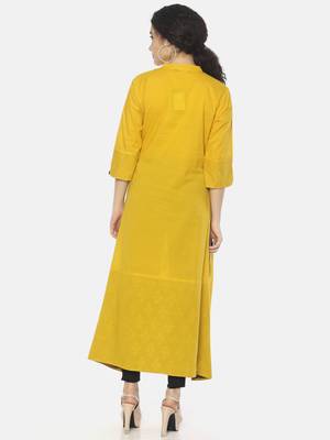 Yellow plain cotton ethnic-kurtis 2