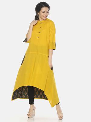 Yellow plain cotton ethnic-kurtis 3