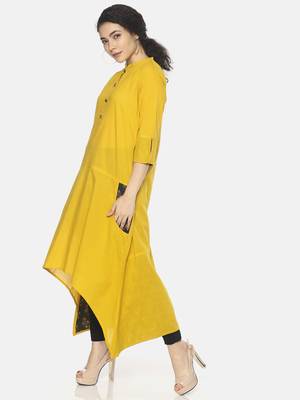 Yellow plain cotton ethnic-kurtis 4