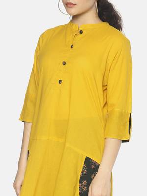 Yellow plain cotton ethnic-kurtis 5