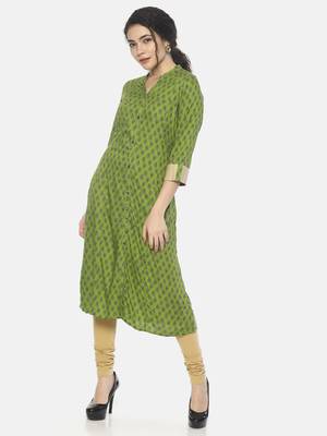 Green printed viscose ethnic-kurtis 3
