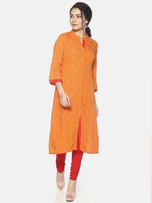 Orange printed viscose ethnic-kurtis 1