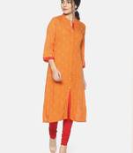 Orange printed viscose ethnic-kurtis