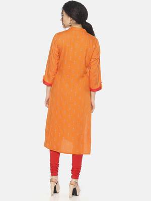 Orange printed viscose ethnic-kurtis 2