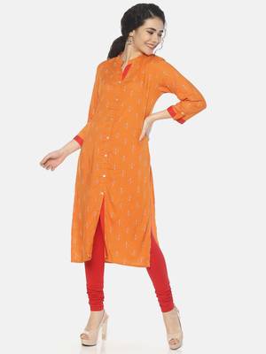 Orange printed viscose ethnic-kurtis 3