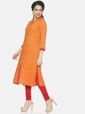 Orange printed viscose ethnic-kurtis 4