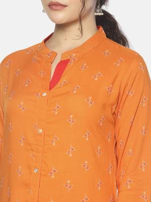 Orange printed viscose ethnic-kurtis 5
