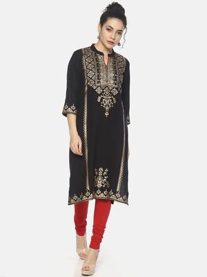 Black plain rayon ethnic-kurtis 1