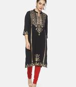 Black plain rayon ethnic-kurtis