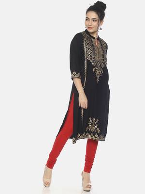 Black plain rayon ethnic-kurtis 4