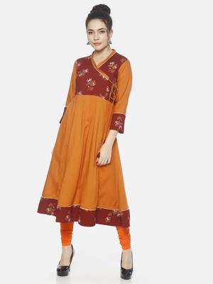 Orange printed rayon ethnic-kurtis 1