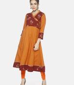 Orange printed rayon ethnic-kurtis