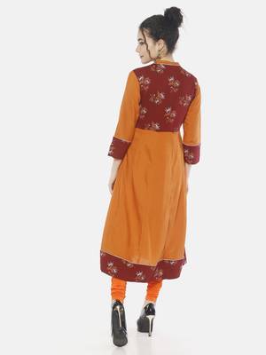 Orange printed rayon ethnic-kurtis 2
