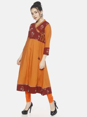 Orange printed rayon ethnic-kurtis 3