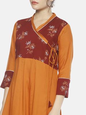 Orange printed rayon ethnic-kurtis 5