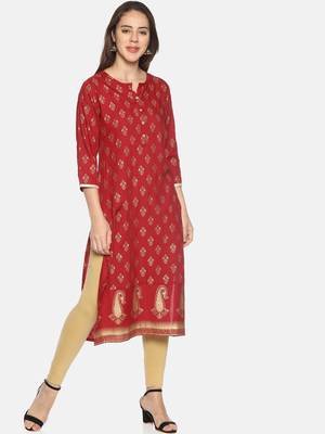 Maroon printed rayon ethnic-kurtis 1