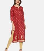 Maroon printed rayon ethnic-kurtis