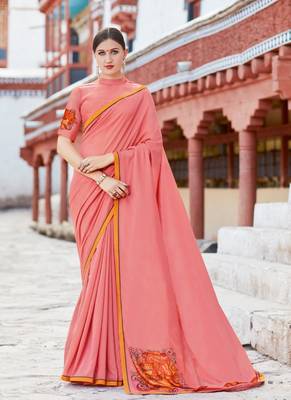 Light Pink Printed Chiffon Saree With Blouse 1