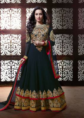 Dark-navy-blue embroidered georgette salwar 1