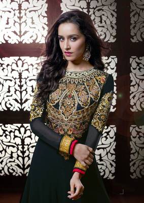 Dark-navy-blue embroidered georgette salwar 2