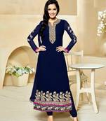 Dark-navy-blue embroidered silk salwar