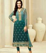 Blue embroidered georgette salwar