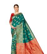  green woven jacquard saree with blouse