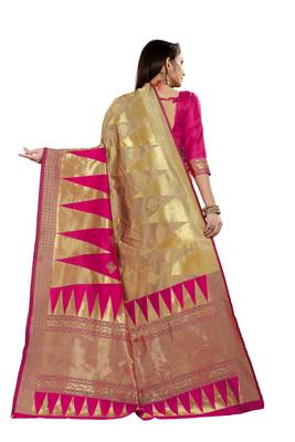  pink woven jacquard saree with blouse 2