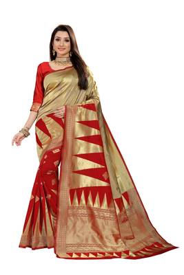  red woven jacquard saree with blouse 1