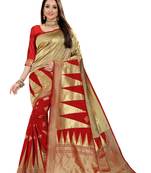  red woven jacquard saree with blouse