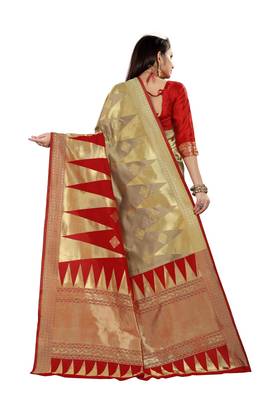  red woven jacquard saree with blouse 2
