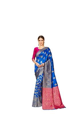  blue woven jacquard saree with blouse 1