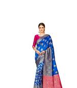  blue woven jacquard saree with blouse
