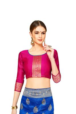  blue woven jacquard saree with blouse 3