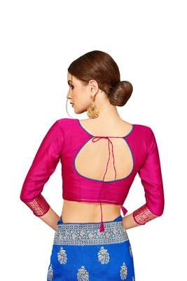  blue woven jacquard saree with blouse 4