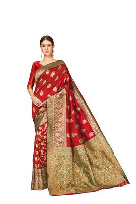  maroon woven jacquard saree with blouse 1