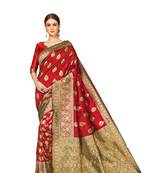  maroon woven jacquard saree with blouse