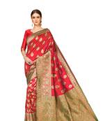  red woven jacquard saree with blouse